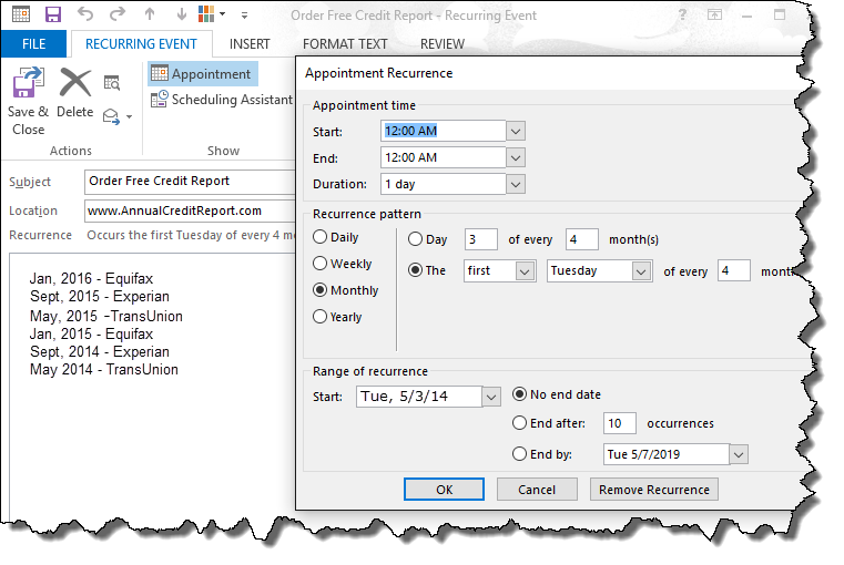 Check Your Credit Calendar