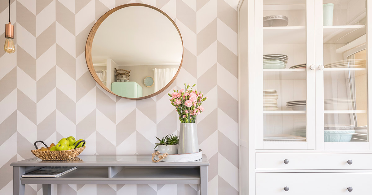 The Dos and Don'ts of accent wall Design geometric patterned wallpaper with mirror