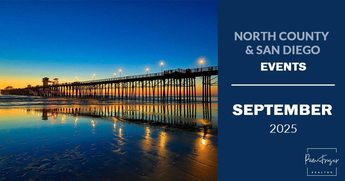 North County and San Diego Events September 2025 by Pam Fraser. Picture of the Oceanside pier at dusk.