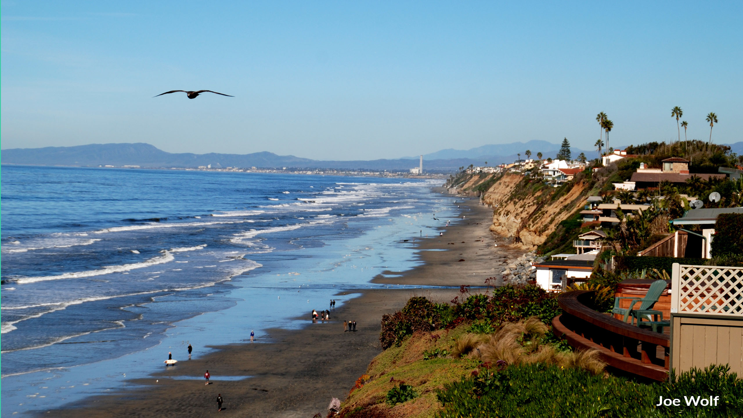 This is a picture of the North San Diego County coastline looking north from the end of E Street in Encinitas by Joe Wolf.