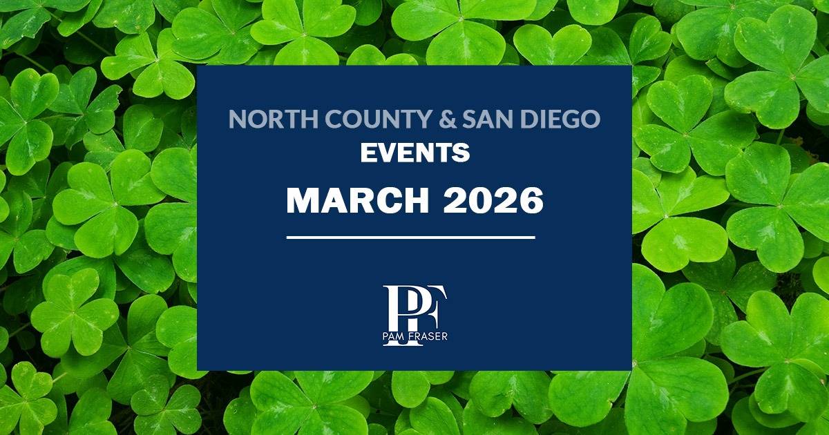 North County and San Diego Events March 2026 by Pam Fraser. Image of green clover.