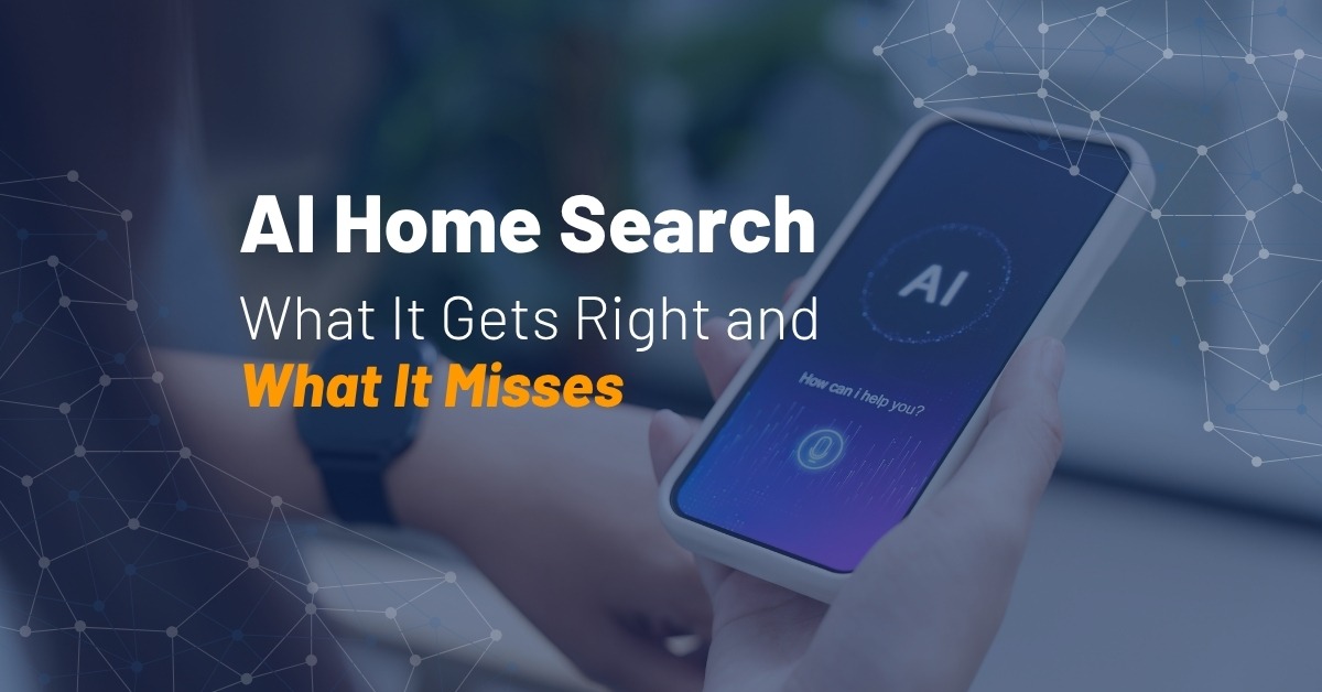 AI home search displayed on a smartphone held in a person's hand.